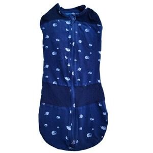 Happiest Baby Blue Organic Cotton Space Print Sleep Swaddle Size 2-4m